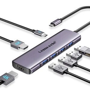Gray USB-C Hub with Multiple Ports